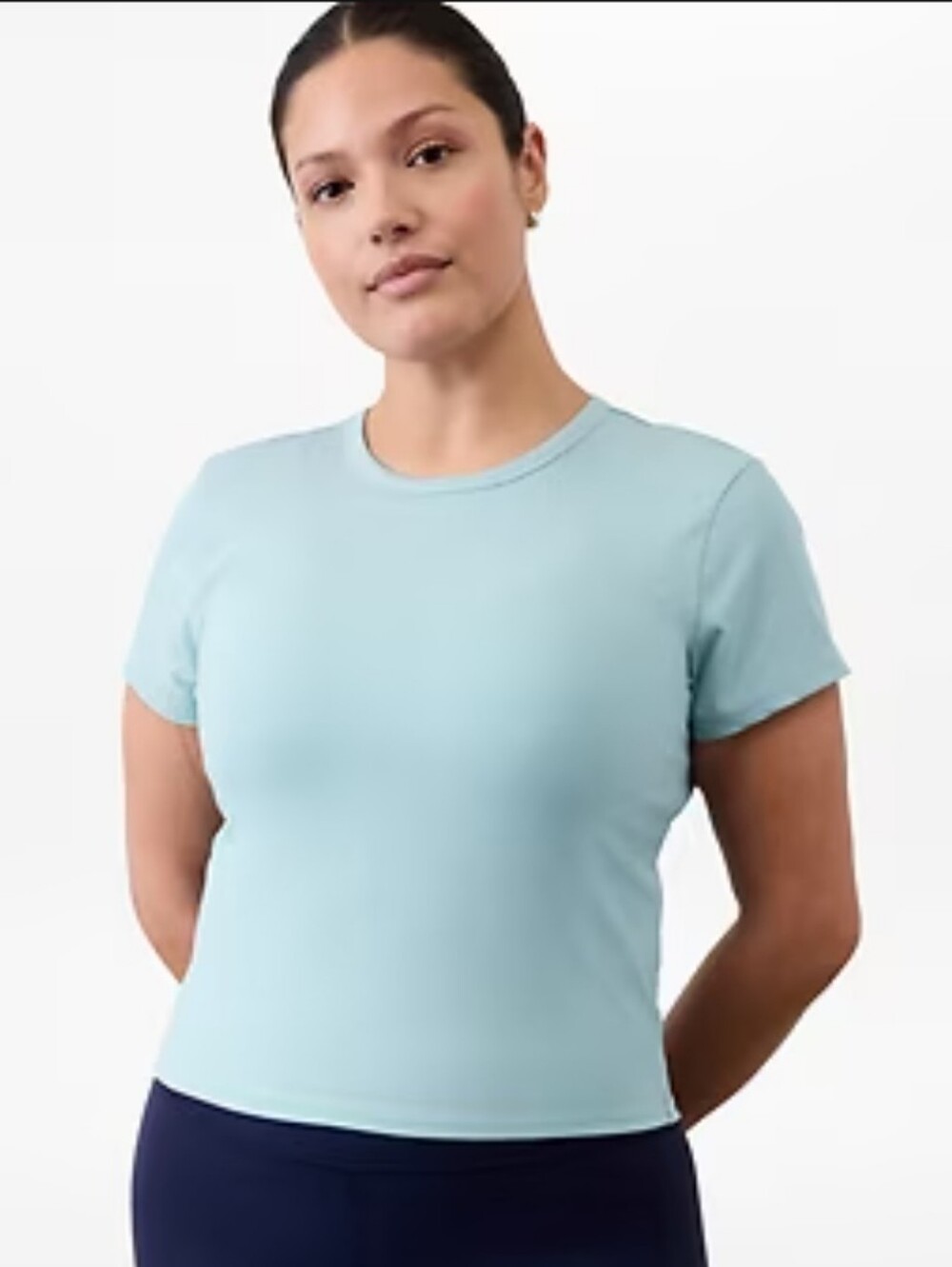Athleta Signature Rib Crop Tee Light Blue Size M